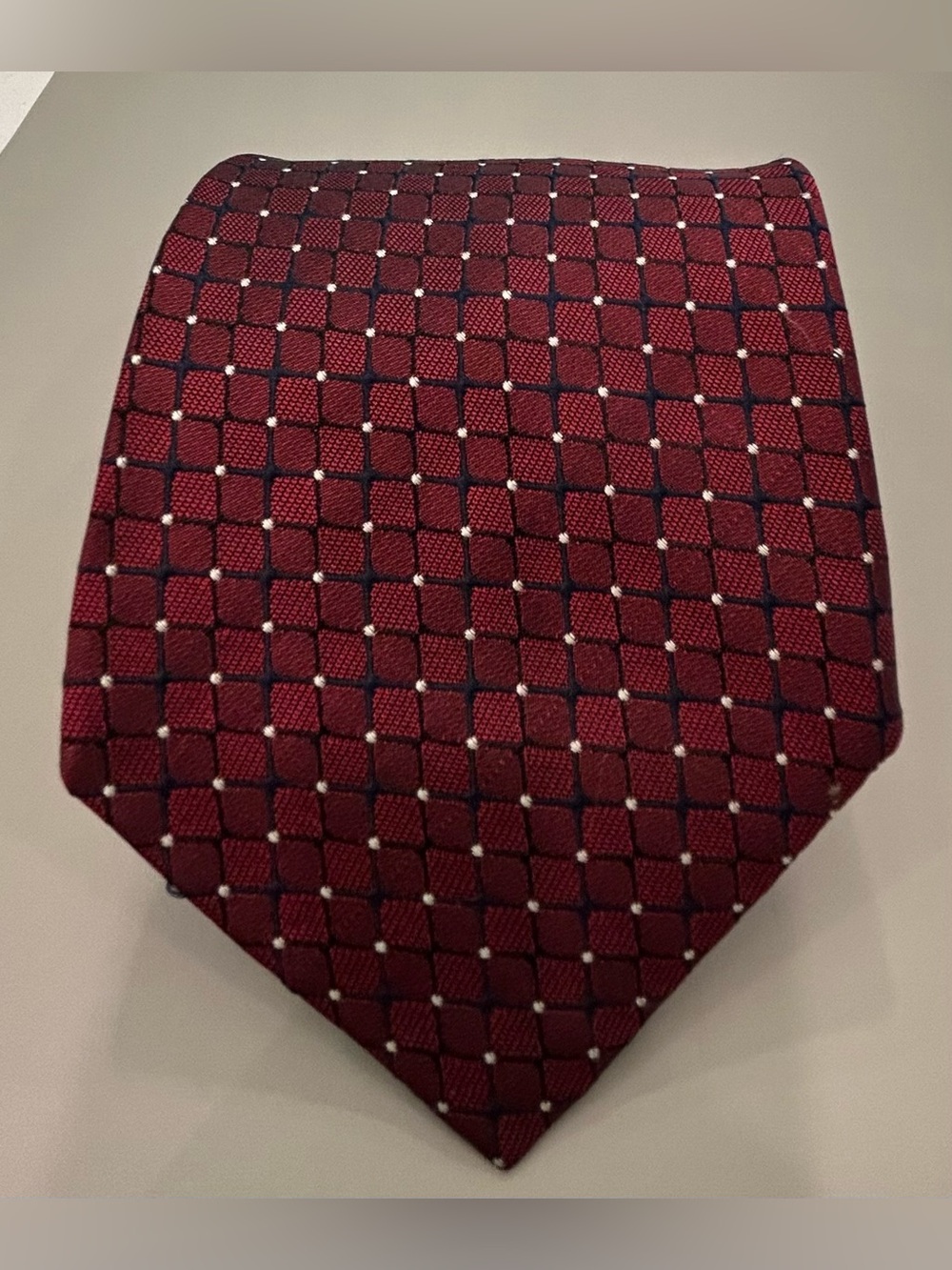 Vintage 90’s Tommy Hilfiger Men's Burgundy Grid 100% Silk Made in the USA